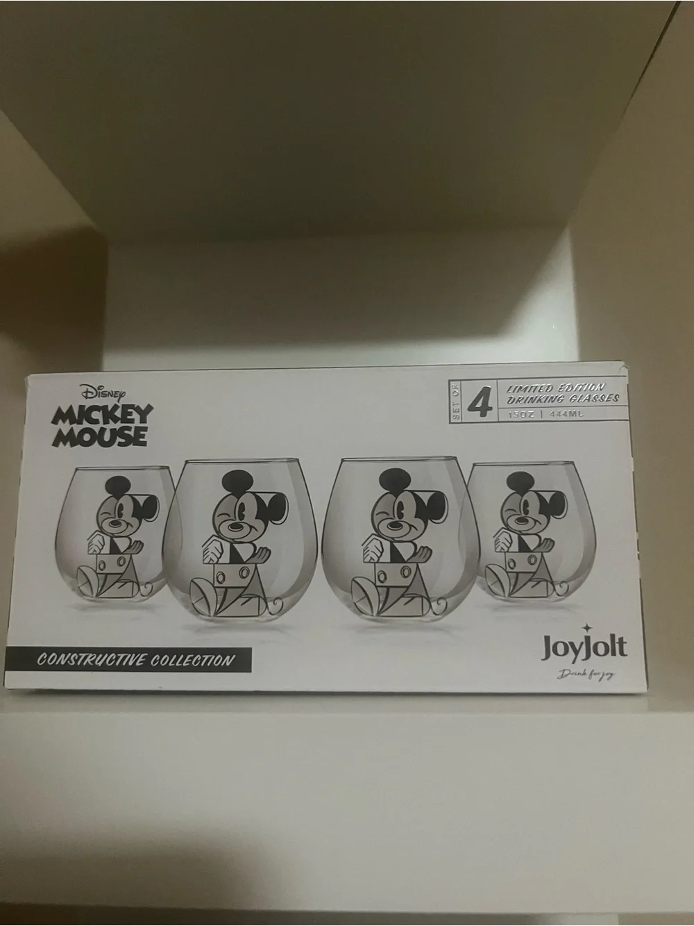 Jolt Mickey Mouse Stemless Drinking Glasses - Clear with Black Design